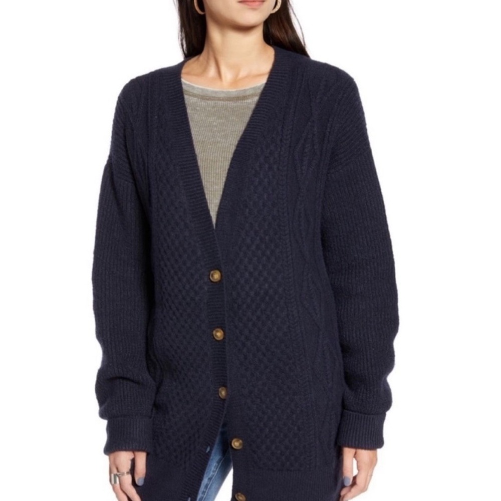 NWT M/L Womens Cardigan Sweater Grannycore Grandpa Cabincore Oversized Navy